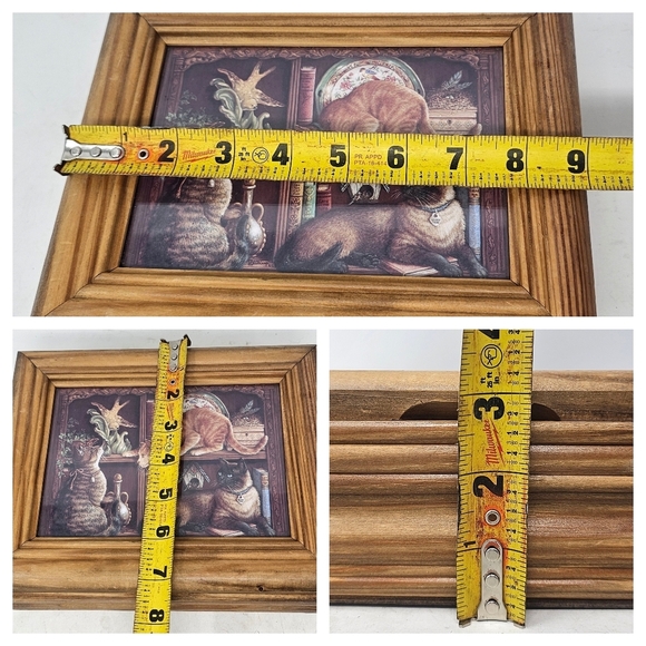 Mischief By Janet Kruskamp Print 3 Cats Handmade Solid Wood Hinged Jewelry Box - Picture 12 of 12